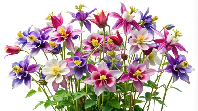 Vibrant columbine flower bush in full bloom isolated on