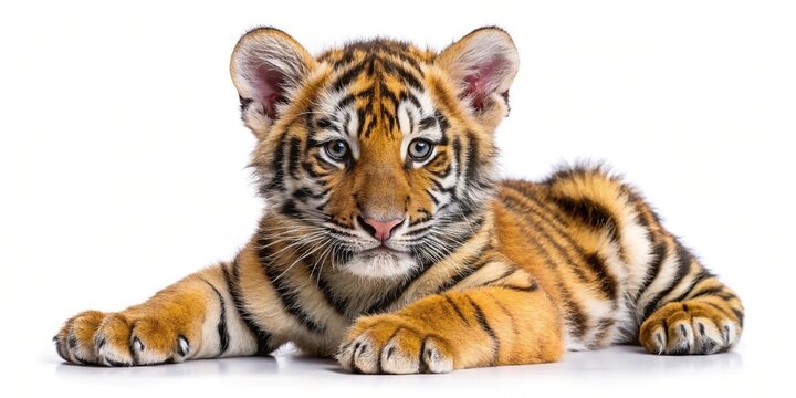 Adorable bengal tiger cub resting peaceful on a plain backdrop - Powered by Adobe