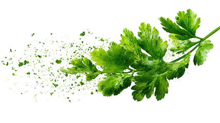 Branch of fresh green parsley isolated on white background.