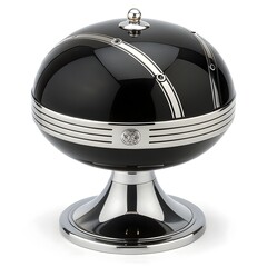 Title: Futuristic Black Sphere on Silver Stand
