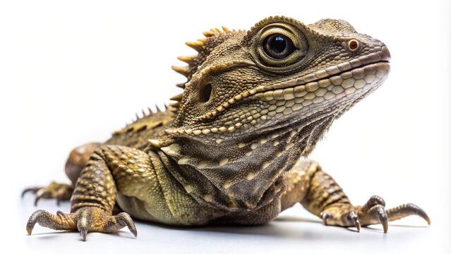 Detailed tuatara reptile isolated on white studio background