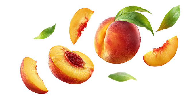 Ripe and succulent nectarines arrangement with a sliced fruit showing the pit