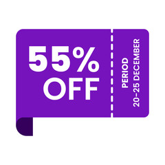 Purple Discount Coupon Tag with 55% Off Promotion