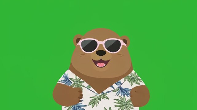 Cute cartoon bear wearing sunglasses and Hawaiian shirt