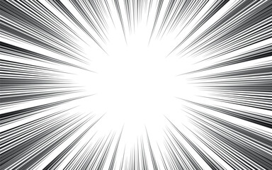 Fototapeta premium Black and white cartoon style explosion background illustration. Textured manga style explosion background.