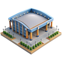 3d modern sports arena building isolated on transparent background