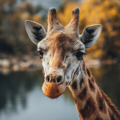 Obraz premium A close up giraffe animal in the forest near the lake