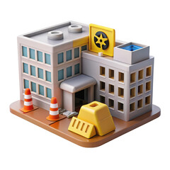 3d miniature building with construction elements isolated on transparent background