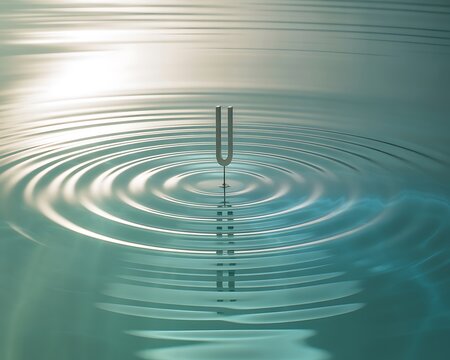 Tuning fork creating ripples on the surface of the water