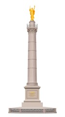 Tall classical column topped with a golden statue, isolated