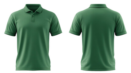 Green blank polo t shirt template from two sides isolated on transparent white background