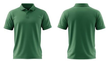 Green blank polo t shirt template from two sides isolated on transparent white background