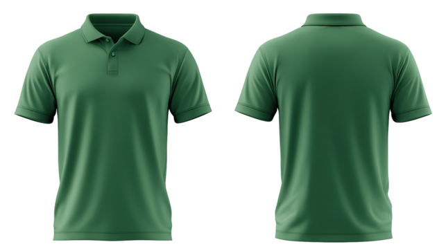 Green blank polo t shirt template from two sides isolated on transparent white background - Powered by Adobe