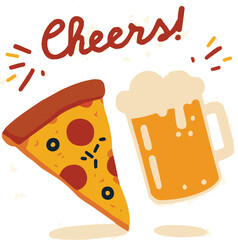 Pizza & Beer Cheers – Flat Vector Art