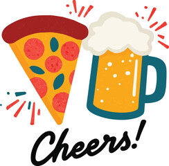 Pizza & Beer Cheers – Flat Vector Art