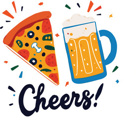 Pizza & Beer Cheers – Flat Vector Art