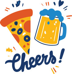 Pizza & Beer Cheers – Flat Vector Art