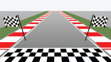 Race track illustration with checkered flags and finish line for a motorsport event.