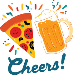 Pizza & Beer Cheers – Flat Vector Art