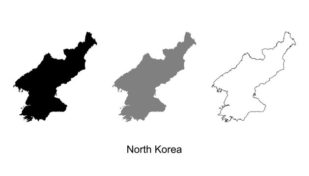 North Korea map set. North Korea map vector. North Korea map on silhouette, gray, and outline