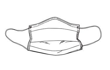 Line Art Sketch of a Disposable Medical Face Mask hand drawn sketch line art drawing illustration white background
