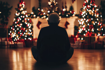 A lonely senior person sitting by themselves at christmas time