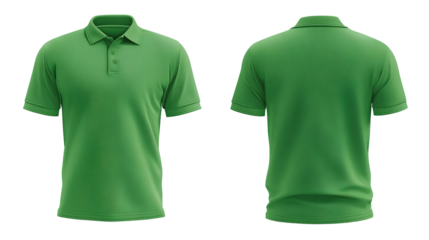 Green blank polo t shirt template from two sides isolated on transparent white background