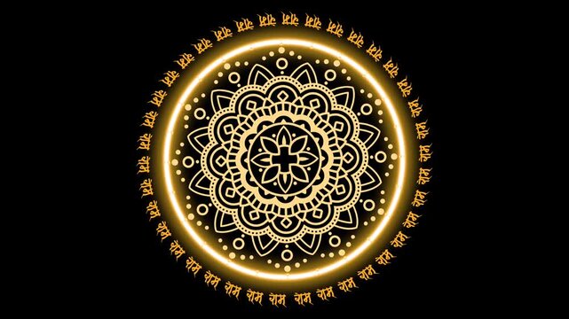 Lord Ram Rotating Text with Trishul & Chakra Black Background Loop