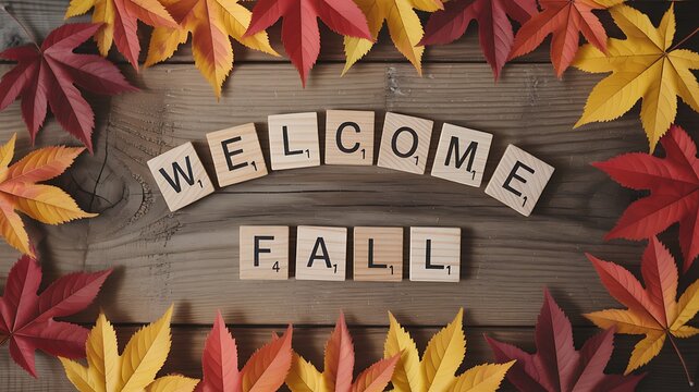 Welcome Fall autumn leaves message seasonal decoration colorful and inviting