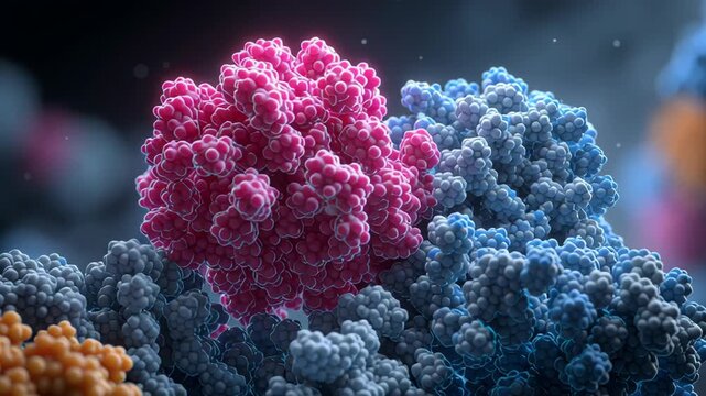 Close-up selective antibody binding event shown amid non binding molecules around, demonstrating precision selectivity, monoclonal antibody therapy