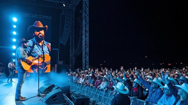 Country Singer Thrills Crowd Under Stage Lights at Outdoor Concert
