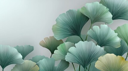 Delicate Green Ginkgo Leaves with Soft Texture and Subtle Gradient Against a Minimalist Background for Nature and Botanical Designs