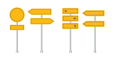 Set of yellow road sign set. Directional signs. © Syntro