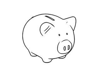 Simple Line Art Piggy Bank for Savings hand drawn sketch art drawing illustration white isolated background