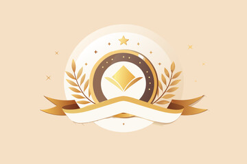 Elegant golden emblem with laurel wreaths and ribbon banner