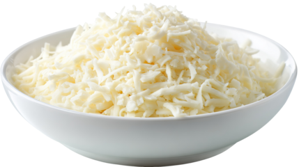 Bowl of Shredded Cheese on White Background