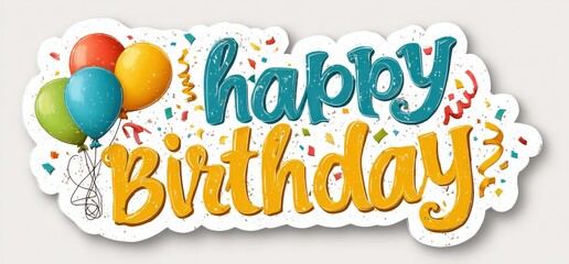Colorful birthday greeting with vibrant balloons and festive confetti, featuring playful typography that conveys joy and celebration for special occasions and events