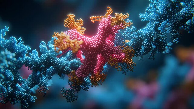Close-up therapeutic molecule binding to specific receptor domain with subtle confirmation glow, receptor targeted treatment