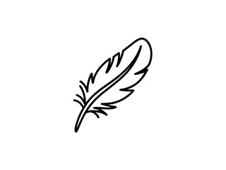 Obraz premium A single feather depicted in simple line art against a white background.