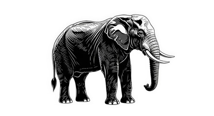 Fototapeta premium Majestic African Elephant with Long Tusks Standing Proudly on White Background
