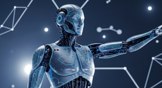 Intelligent Futuristic Robot Interacting with Digital Network Connections