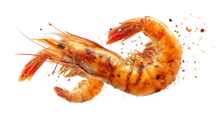 Shrinp on a cutting board with chili and olive oil.