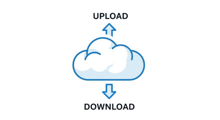 Cloud computing upload and download data transfer process illustration for technology and business use