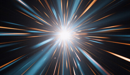 Fototapeta premium Exploded light blue and light orange line effect background