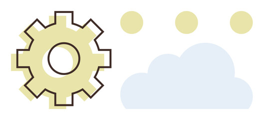 Gear with three dots leading to a cloud symbolizing process automation, connectivity, and data storage. Ideal for technology, automation, innovation, cloud computing, teamwork, networking digital