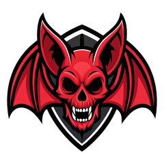 Obraz premium Vampire Bat Skull Mascot Logo Vector, Flat Esport Team Emblem Design with Solid Crimson and Black Fills and Bold Outline, Transparent Background