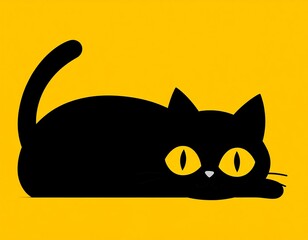 Vector illustration of a black feline with bright yellow eyes