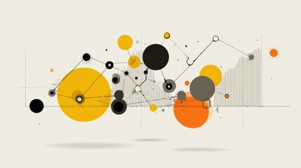 Abstract geometric design featuring colorful circles, lines, and graphs representing data visualization and modern art concepts