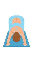 Woman in blue workout clothes performing a yoga pose on a mat