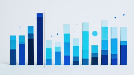 Abstract Blue Data Visualization with Geometric Bars and Circles Representing Growth and Analysis